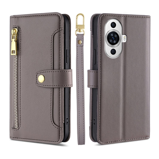 For Huawei nova 11 4G Sheep Texture Cross-body Zipper Wallet Leather Phone Case(Grey) - Huawei Cases by PMC Jewellery | Online Shopping South Africa | PMC Jewellery | Buy Now Pay Later Mobicred