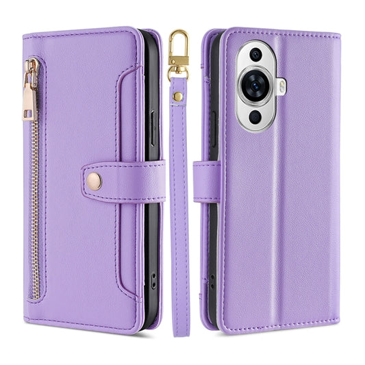 For Huawei nova 11 4G Sheep Texture Cross-body Zipper Wallet Leather Phone Case(Purple) - Huawei Cases by PMC Jewellery | Online Shopping South Africa | PMC Jewellery | Buy Now Pay Later Mobicred