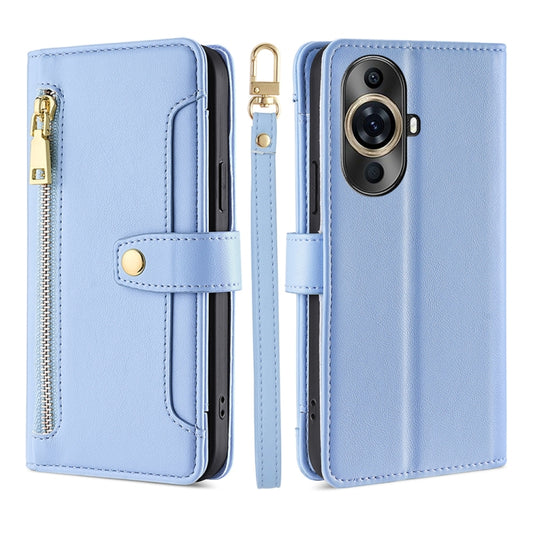 For Huawei nova 11 Pro 4G / 11 Ultra 4G Sheep Texture Cross-body Zipper Wallet Leather Phone Case(Blue) - Huawei Cases by PMC Jewellery | Online Shopping South Africa | PMC Jewellery | Buy Now Pay Later Mobicred