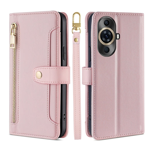 For Huawei nova 11 Pro 4G / 11 Ultra 4G Sheep Texture Cross-body Zipper Wallet Leather Phone Case(Pink) - Huawei Cases by PMC Jewellery | Online Shopping South Africa | PMC Jewellery | Buy Now Pay Later Mobicred