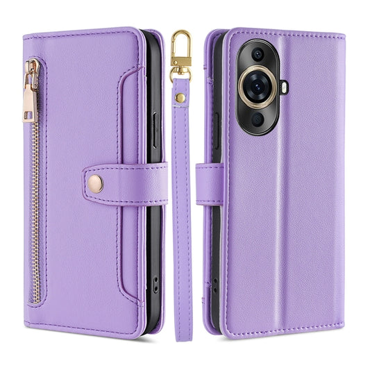 For Huawei nova 11 Pro 4G / 11 Ultra 4G Sheep Texture Cross-body Zipper Wallet Leather Phone Case(Purple) - Huawei Cases by PMC Jewellery | Online Shopping South Africa | PMC Jewellery | Buy Now Pay Later Mobicred