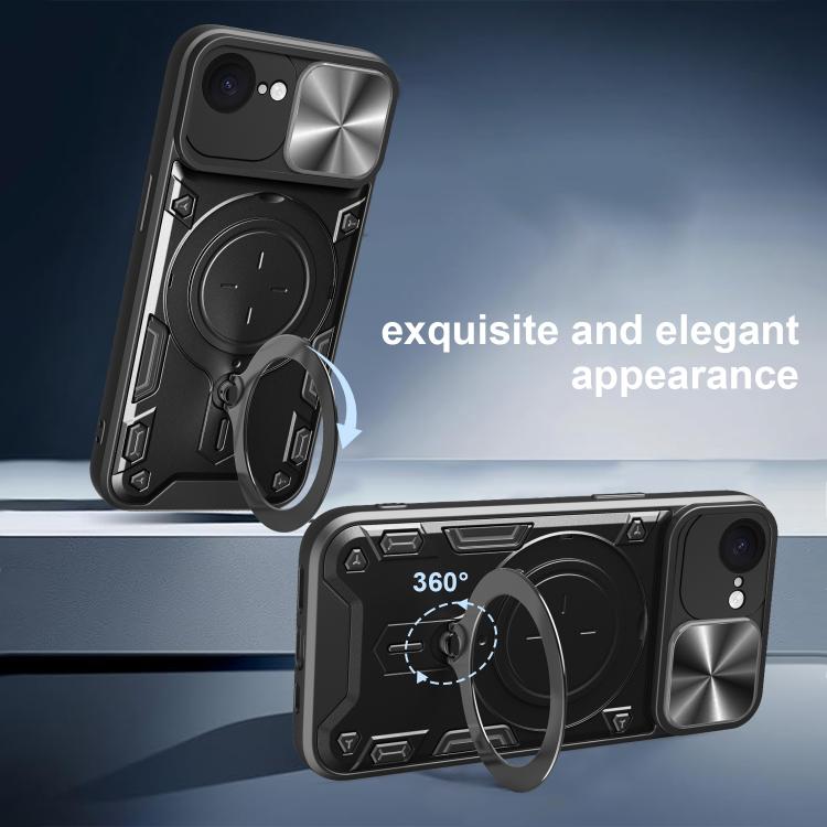 For iPhone 16e CD Texture Sliding Camshield Magnetic Holder Phone Case(Black) - iPhone 16e Cases by PMC TechLife | Online Shopping South Africa | PMC TechLife | Buy Now Pay Later Mobicred