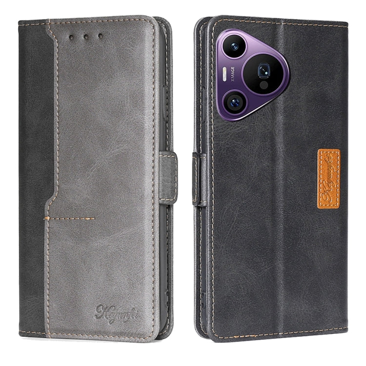 For Huawei Pura 70 Pro / 70 Pro+ 5G Contrast Color Side Buckle Leather Phone Case(Black + Grey) - Huawei Cases by PMC Jewellery | Online Shopping South Africa | PMC Jewellery | Buy Now Pay Later Mobicred