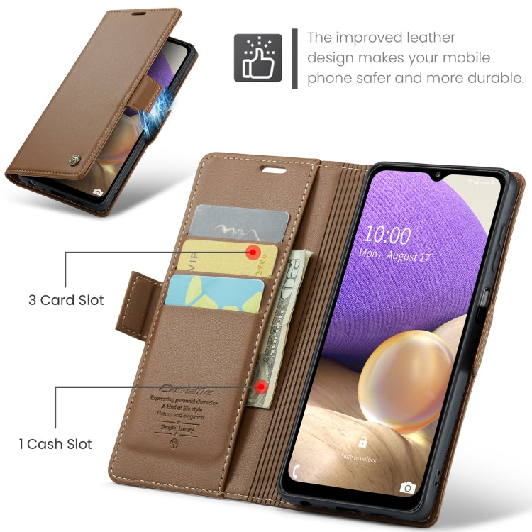 For Samsung Galaxy A32 5G / M32 5G CaseMe 023 Butterfly Buckle Litchi Texture RFID Anti-theft Leather Phone Case(Brown) - Galaxy Phone Cases by CaseMe | Online Shopping South Africa | PMC Jewellery | Buy Now Pay Later Mobicred