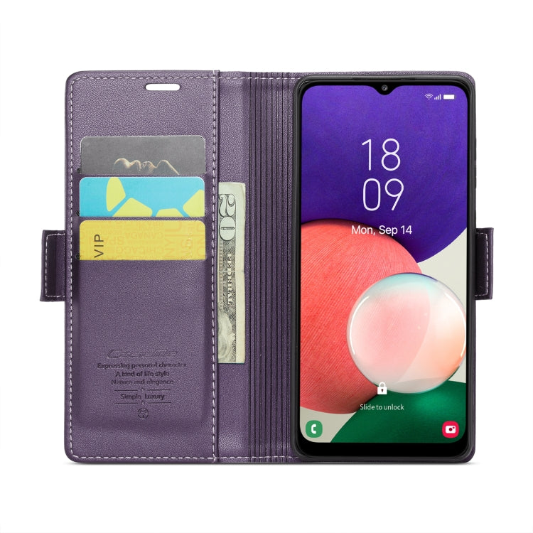 For Samsung Galaxy A22 5G CaseMe 023 Butterfly Buckle Litchi Texture RFID Anti-theft Leather Phone Case(Pearly Purple) - Galaxy Phone Cases by CaseMe | Online Shopping South Africa | PMC Jewellery | Buy Now Pay Later Mobicred