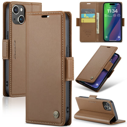 For iPhone 15 Plus CaseMe 023 Butterfly Buckle Litchi Texture RFID Anti-theft Leather Phone Case(Brown) - iPhone 15 Plus Cases by CaseMe | Online Shopping South Africa | PMC Jewellery | Buy Now Pay Later Mobicred