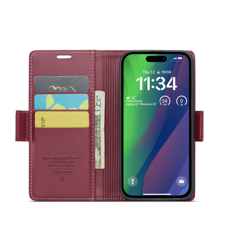 For iPhone 15 Plus CaseMe 023 Butterfly Buckle Litchi Texture RFID Anti-theft Leather Phone Case(Wine Red) - iPhone 15 Plus Cases by CaseMe | Online Shopping South Africa | PMC Jewellery | Buy Now Pay Later Mobicred