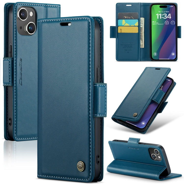 For iPhone 15 Plus CaseMe 023 Butterfly Buckle Litchi Texture RFID Anti-theft Leather Phone Case(Blue) - iPhone 15 Plus Cases by CaseMe | Online Shopping South Africa | PMC Jewellery | Buy Now Pay Later Mobicred