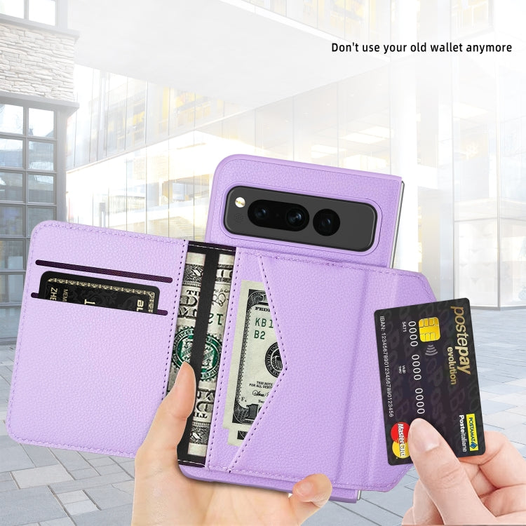 For Google Pixel Fold Litchi Texture Integrated Phone Case with Card Bag(Purple) - free shipping - PMC TechLife - Order now!