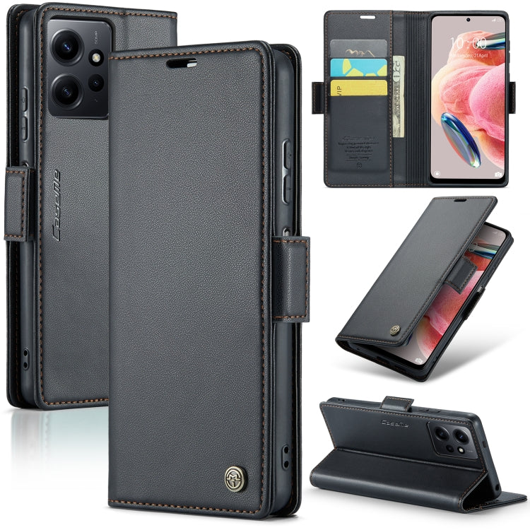 For Xiaomi Redmi Note 12 4G Global CaseMe 023 Butterfly Buckle Litchi Texture RFID Anti-theft Leather Phone Case(Black) - Xiaomi Cases by CaseMe | Online Shopping South Africa | PMC Jewellery | Buy Now Pay Later Mobicred