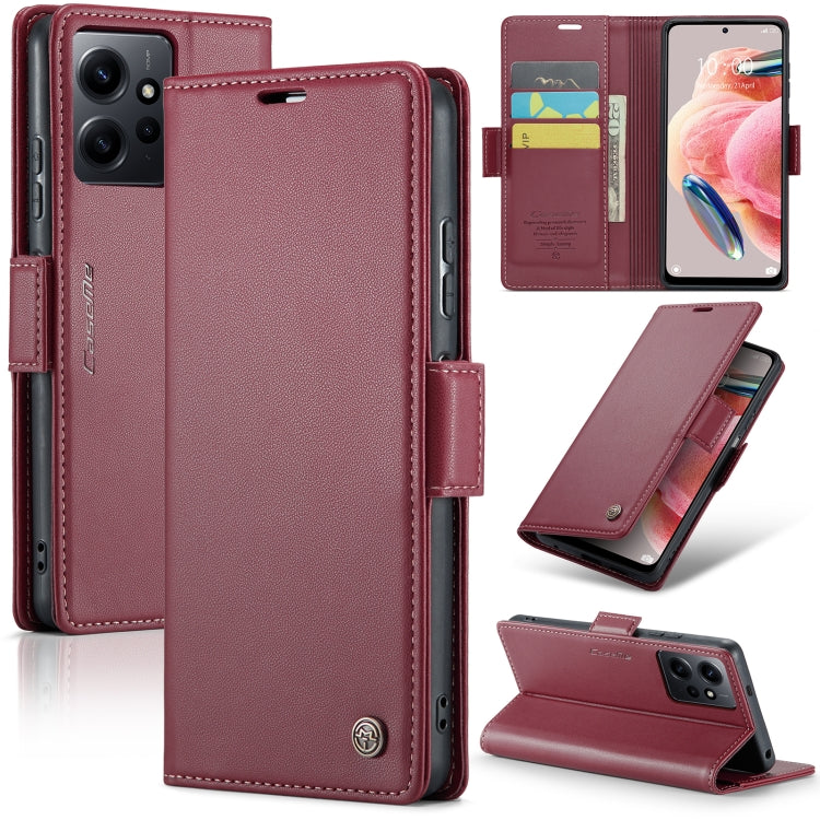 For Xiaomi Redmi Note 12 4G Global CaseMe 023 Butterfly Buckle Litchi Texture RFID Anti-theft Leather Phone Case(Wine Red) - Xiaomi Cases by CaseMe | Online Shopping South Africa | PMC Jewellery | Buy Now Pay Later Mobicred