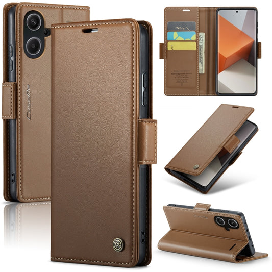 For Xiaomi Redmi Note 13 Pro+ 5G CaseMe 023 Butterfly Buckle Litchi Texture RFID Anti-theft Leather Phone Case(Brown) - Xiaomi Cases by CaseMe | Online Shopping South Africa | PMC Jewellery | Buy Now Pay Later Mobicred