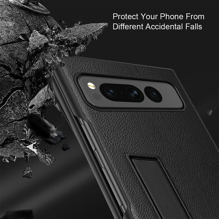 For Google Pixel Fold Litchi Texture Integrated Shockproof Phone Case with Holder(Purple) - Google Cases by PMC TechLife | Online Shopping South Africa | PMC TechLife | Buy Now Pay Later Mobicred
