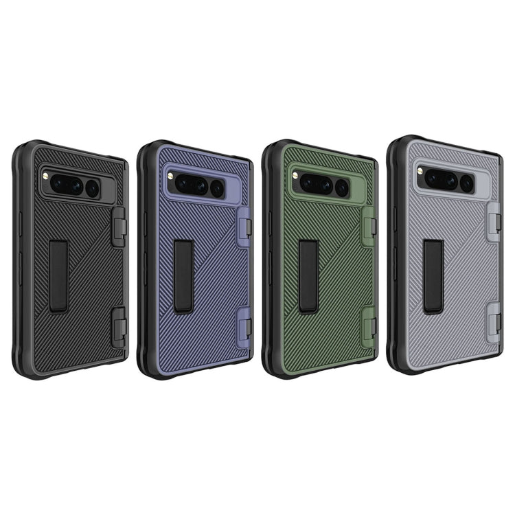For Google Pixel Fold Twill Texture Integrated Shockproof Phone Case with Holder(Grey) - Google Cases by PMC TechLife | Online Shopping South Africa | PMC TechLife | Buy Now Pay Later Mobicred