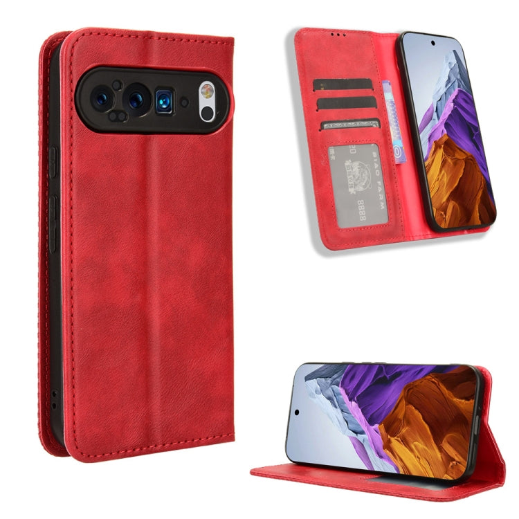 For Google Pixel 9 Magnetic Buckle Retro Texture Leather Phone Case(Red) - Google Cases by PMC TechLife | Online Shopping South Africa | PMC TechLife | Buy Now Pay Later Mobicred