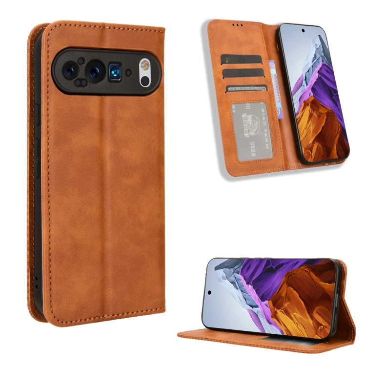 For Google Pixel 9 Magnetic Buckle Retro Texture Leather Phone Case(Brown) - Google Cases by PMC TechLife | Online Shopping South Africa | PMC TechLife | Buy Now Pay Later Mobicred