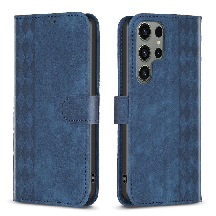 For Samsung Galaxy S23 Ultra 5G Plaid Embossed Leather Phone Case(Blue) - Galaxy S23 Ultra 5G Cases by PMC Jewellery | Online Shopping South Africa | PMC Jewellery