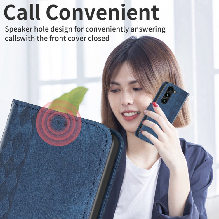 For Samsung Galaxy S24+ 5G Plaid Embossed Leather Phone Case(Blue) - Galaxy S24+ 5G Cases by PMC TechLife | Online Shopping South Africa | PMC TechLife | Buy Now Pay Later Mobicred