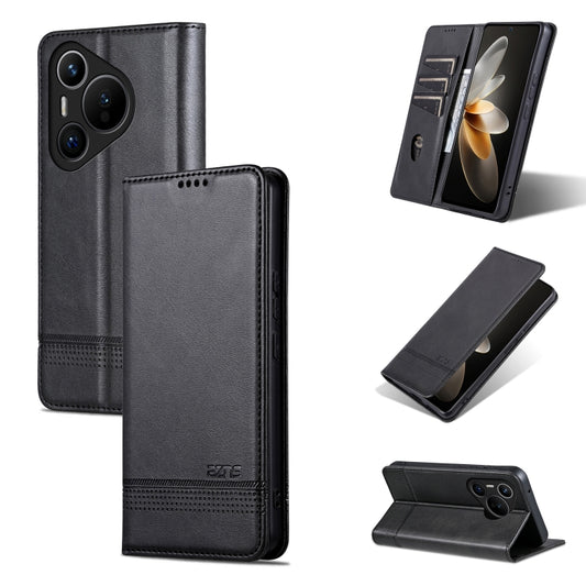 For Huawei Pura 70 Fine Hole AZNS Magnetic Calf Texture Flip Leather Phone Case(Black) - Huawei Cases by AZNS | Online Shopping South Africa | PMC Jewellery | Buy Now Pay Later Mobicred