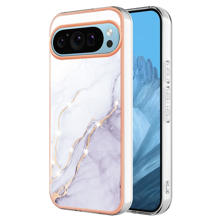 For Google Pixel 9 / 9 Pro Electroplating Marble Dual-side IMD Phone Case(White 006) - Google Cases by PMC Jewellery | Online Shopping South Africa | PMC Jewellery | Buy Now Pay Later Mobicred