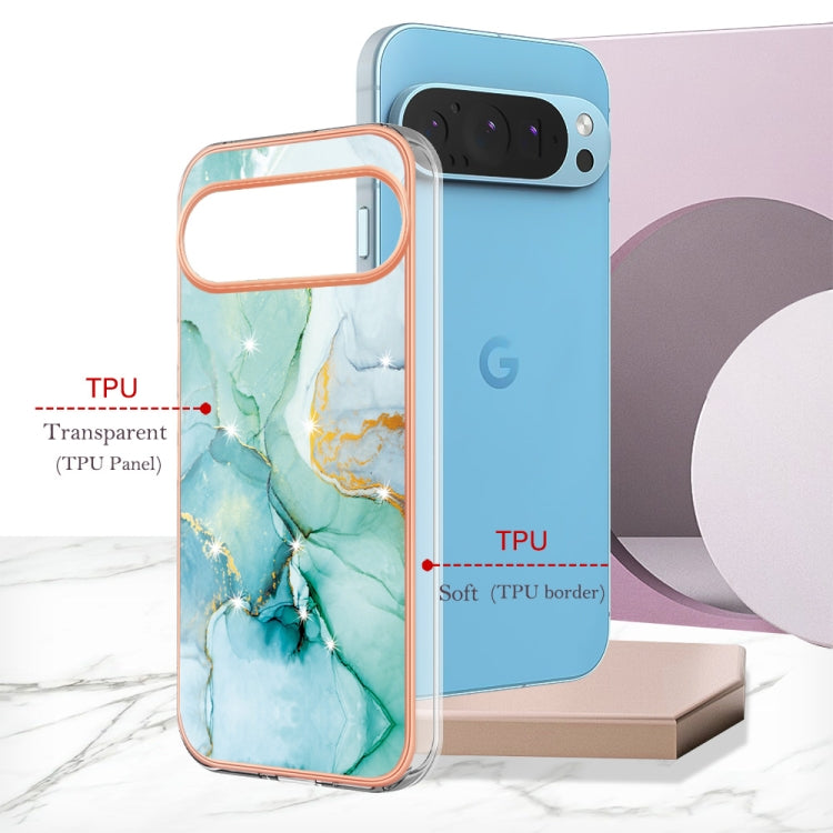 For Google Pixel 9 Pro XL Electroplating Marble Dual-side IMD Phone Case(Green 003) - Google Cases by PMC TechLife | Online Shopping South Africa | PMC TechLife | Buy Now Pay Later Mobicred