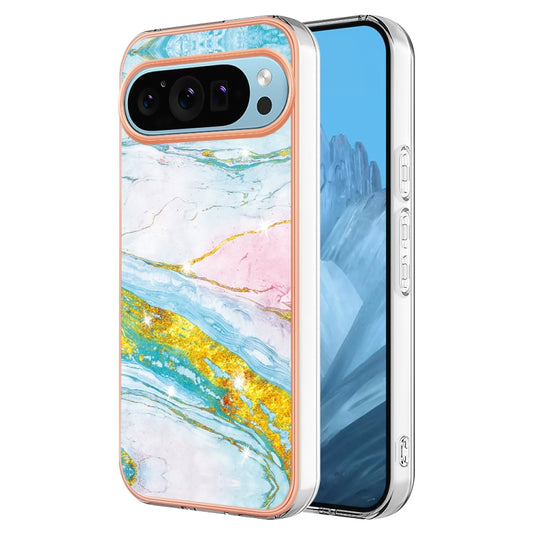 For Google Pixel 9 Pro XL Electroplating Marble Dual-side IMD Phone Case(Green 004) - Google Cases by PMC Jewellery | Online Shopping South Africa | PMC Jewellery | Buy Now Pay Later Mobicred