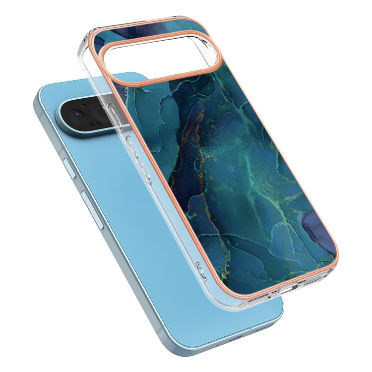 For Google Pixel 9 / 9 Pro Electroplating Marble Dual-side IMD Phone Case(Green 017) - Google Cases by PMC TechLife | Online Shopping South Africa | PMC TechLife | Buy Now Pay Later Mobicred