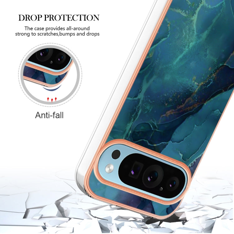 For Google Pixel 9 / 9 Pro Electroplating Marble Dual-side IMD Phone Case(Green 017) - Google Cases by PMC TechLife | Online Shopping South Africa | PMC TechLife | Buy Now Pay Later Mobicred