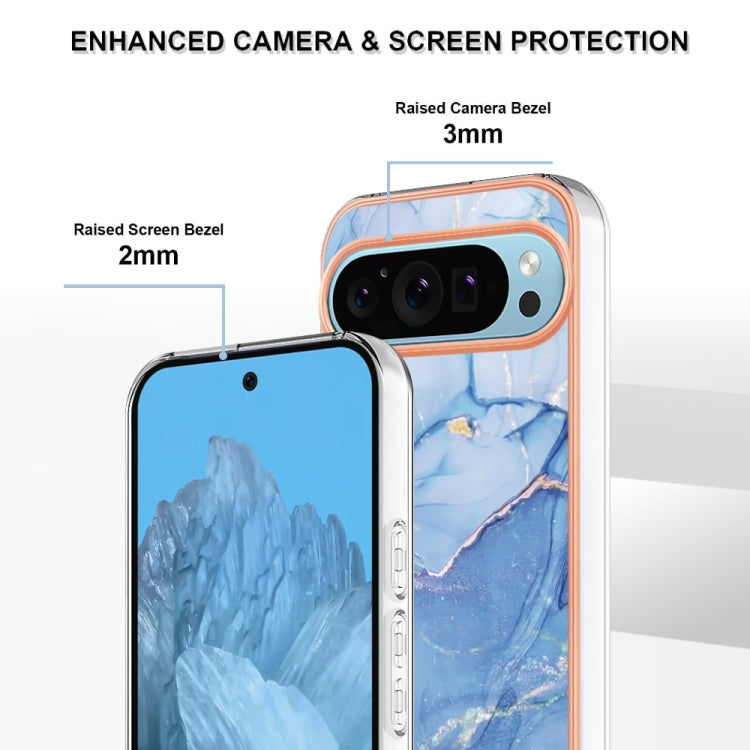 For Google Pixel 9 Pro XL Electroplating Marble Dual-side IMD Phone Case(Blue 018) - Google Cases by PMC TechLife | Online Shopping South Africa | PMC TechLife | Buy Now Pay Later Mobicred
