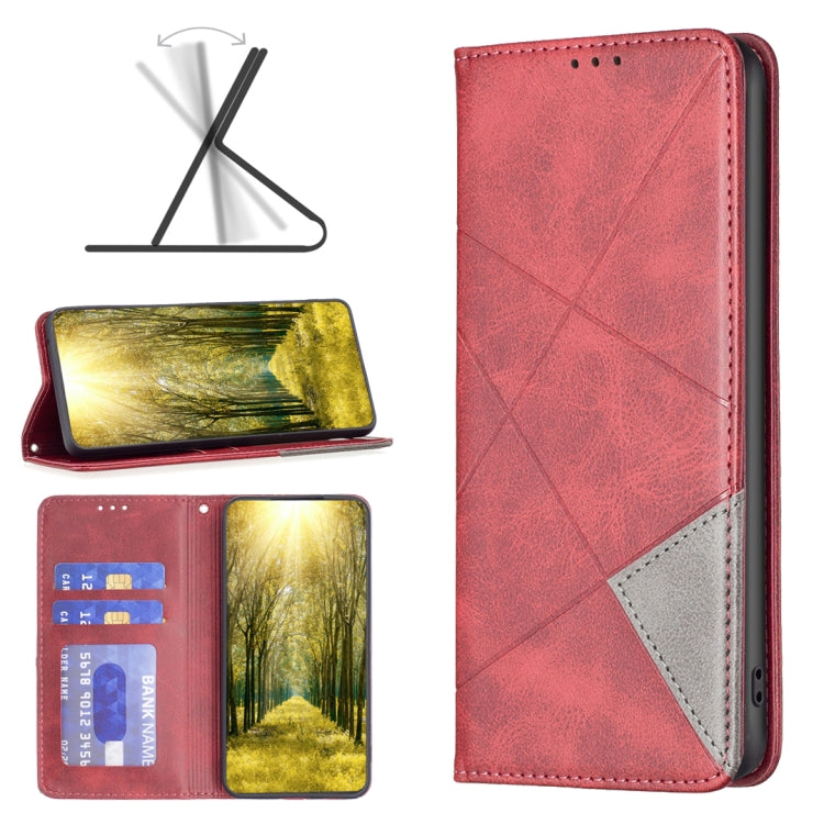 For Xiaomi Redmi 12 4G Rhombus Texture Magnetic Leather Phone Case(Red) - Xiaomi Cases by PMC TechLife | Online Shopping South Africa | PMC TechLife | Buy Now Pay Later Mobicred