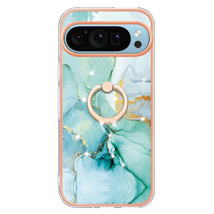 For Google Pixel 9 / 9 Pro Electroplating Marble IMD TPU Phone Case with Ring Holder(Green 003) - Google Cases by PMC Jewellery | Online Shopping South Africa | PMC Jewellery | Buy Now Pay Later Mobicred