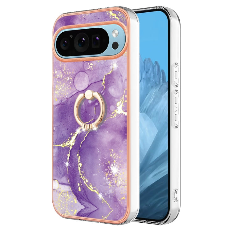 For Google Pixel 9 / 9 Pro Electroplating Marble IMD TPU Phone Case with Ring Holder(Purple 002) - Google Cases by PMC Jewellery | Online Shopping South Africa | PMC Jewellery | Buy Now Pay Later Mobicred