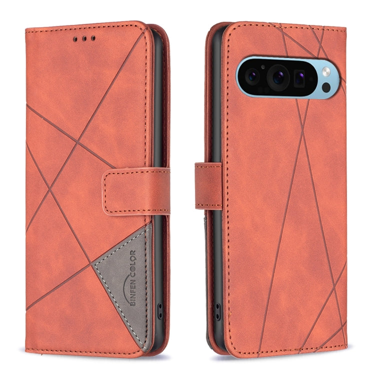 For Google Pixel 9 Pro Magnetic Buckle Rhombus Texture Leather Phone Case(Brown) - Google Cases by PMC Jewellery | Online Shopping South Africa | PMC Jewellery | Buy Now Pay Later Mobicred