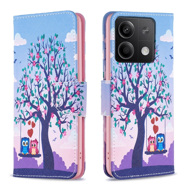 For Xiaomi Redmi Note 13 4G Global Colored Drawing Pattern Leather Phone Case(Owl) - Note 13 Cases by PMC TechLife | Online Shopping South Africa | PMC TechLife | Buy Now Pay Later Mobicred