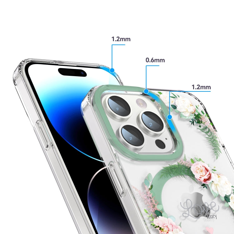 For iPhone 14 Pro MagSafe Magnetic TPU Phone Case(White Pink Rose) - iPhone 14 Pro Cases by PMC TechLife | Online Shopping South Africa | PMC TechLife