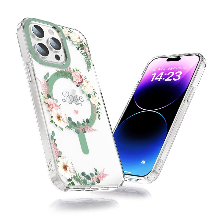 For iPhone 14 MagSafe Magnetic TPU Phone Case(White Pink Rose) - iPhone 14 Cases by PMC TechLife | Online Shopping South Africa | PMC TechLife