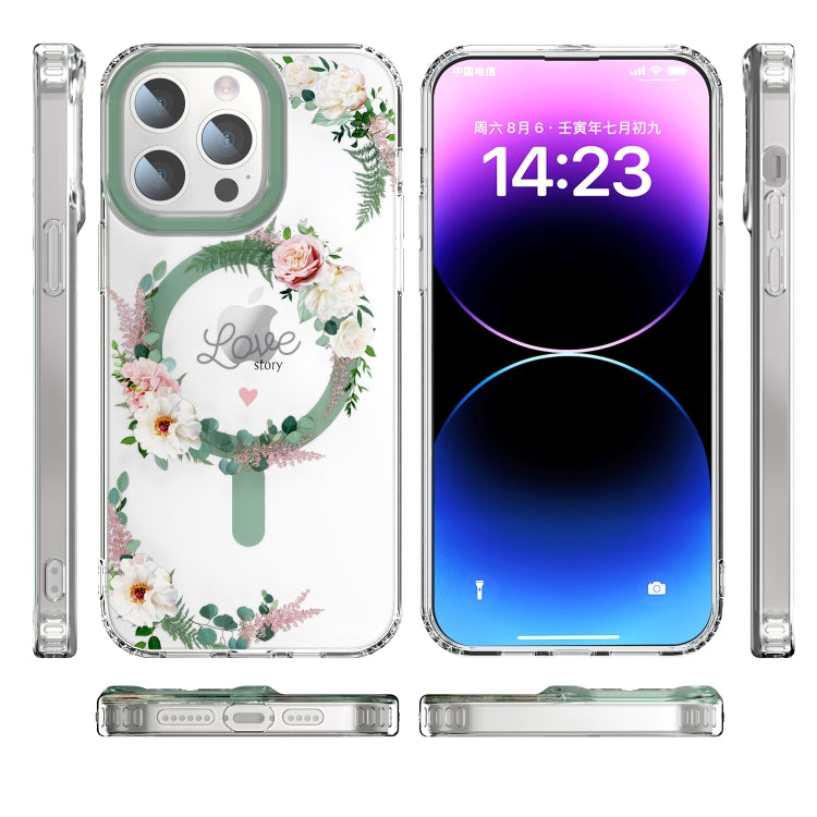 For iPhone 14 MagSafe Magnetic TPU Phone Case(White Pink Rose) - iPhone 14 Cases by PMC TechLife | Online Shopping South Africa | PMC TechLife