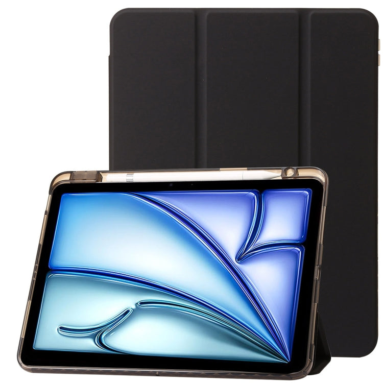For iPad Pro 11 2024 Clear Acrylic 3-Fold Leather Tablet Case(Black) - iPad Pro 11 2024 Cases by PMC TechLife | Online Shopping South Africa | PMC TechLife | Buy Now Pay Later Mobicred