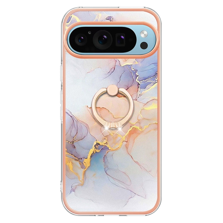 For Google Pixel 9 / 9 Pro Electroplating IMD TPU Phone Case with Ring(White Marble) - Google Cases by PMC TechLife | Online Shopping South Africa | PMC TechLife | Buy Now Pay Later Mobicred