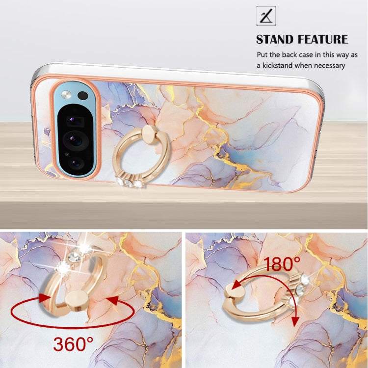 For Google Pixel 9 / 9 Pro Electroplating IMD TPU Phone Case with Ring(White Marble) - Google Cases by PMC Jewellery | Online Shopping South Africa | PMC Jewellery | Buy Now Pay Later Mobicred