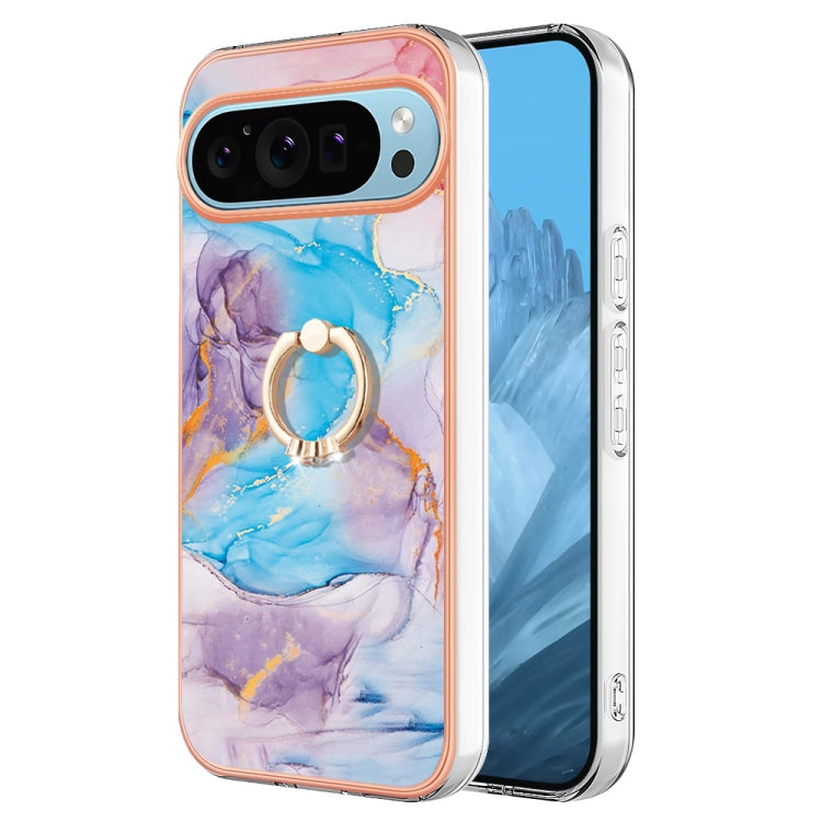 For Google Pixel 9 / 9 Pro Electroplating IMD TPU Phone Case with Ring(Blue Marble) - Google Cases by PMC Jewellery | Online Shopping South Africa | PMC Jewellery | Buy Now Pay Later Mobicred