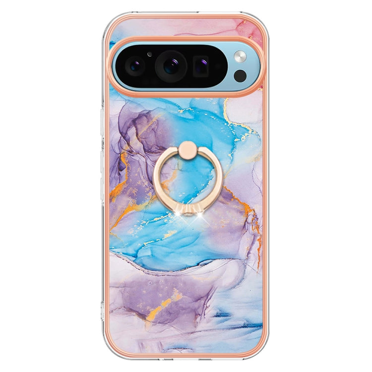 For Google Pixel 9 / 9 Pro Electroplating IMD TPU Phone Case with Ring(Blue Marble) - Google Cases by PMC Jewellery | Online Shopping South Africa | PMC Jewellery | Buy Now Pay Later Mobicred