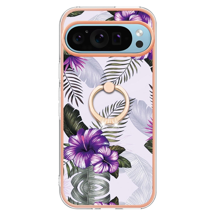 For Google Pixel 9 / 9 Pro Electroplating IMD TPU Phone Case with Ring(Purple Flower) - Google Cases by PMC TechLife | Online Shopping South Africa | PMC TechLife | Buy Now Pay Later Mobicred