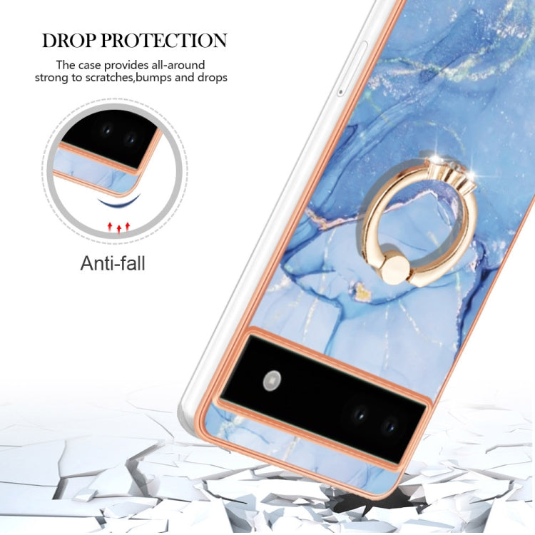For Google Pixel 6a Electroplating Marble Dual-side IMD Phone Case with Ring(Blue 018) - free shipping - PMC TechLife - Order now!