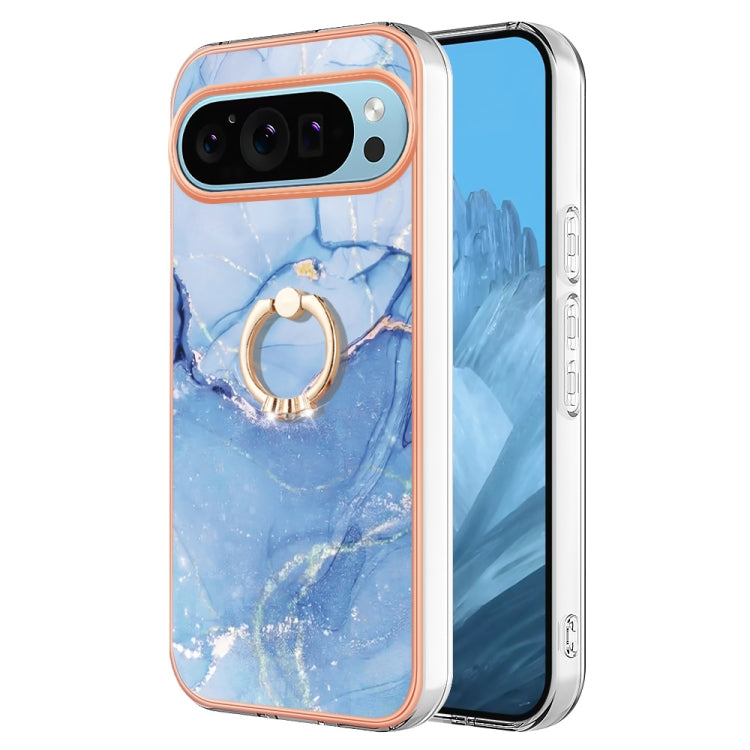 For Google Pixel 9 Pro XL Electroplating Marble Dual-side IMD Phone Case with Ring(Blue 018) - Google Cases by PMC TechLife | Online Shopping South Africa | PMC TechLife | Buy Now Pay Later Mobicred