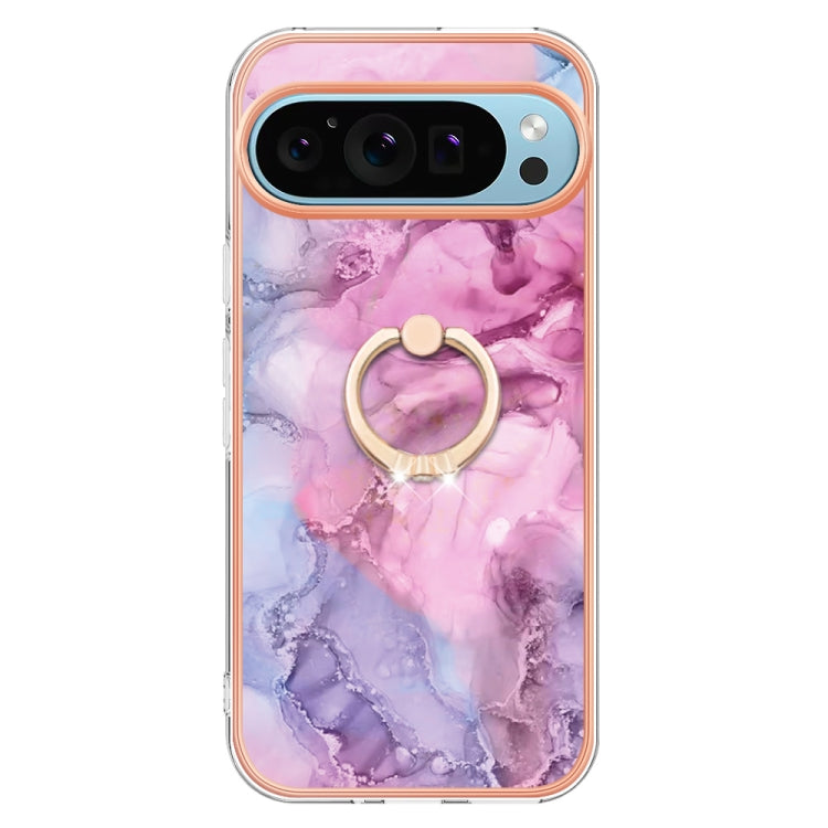 For Google Pixel 9 Pro XL Electroplating Marble Dual-side IMD Phone Case with Ring(Pink 013) - Google Cases by PMC TechLife | Online Shopping South Africa | PMC TechLife | Buy Now Pay Later Mobicred
