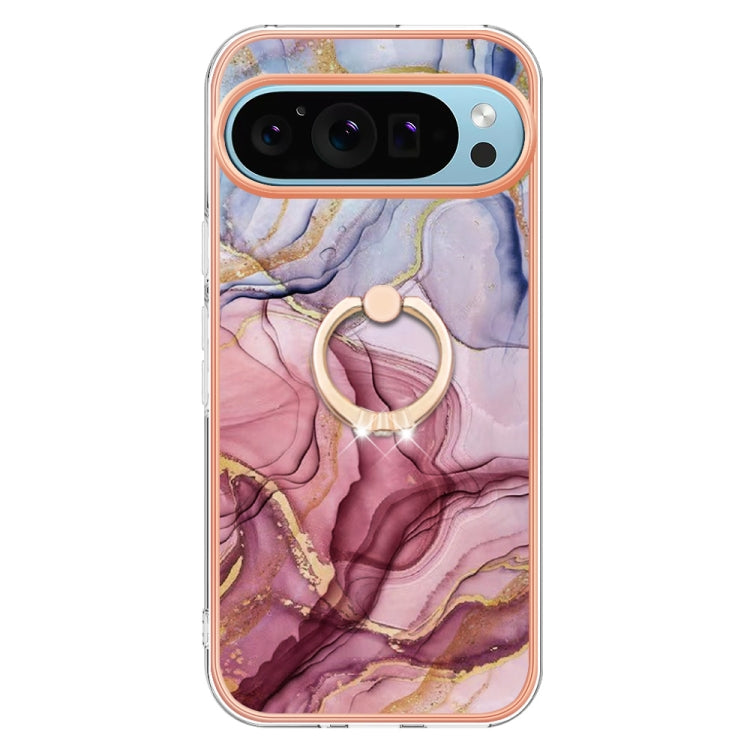 For Google Pixel 9 Pro XL Electroplating Marble Dual-side IMD Phone Case with Ring(Rose Red 014) - Google Cases by PMC TechLife | Online Shopping South Africa | PMC TechLife | Buy Now Pay Later Mobicred