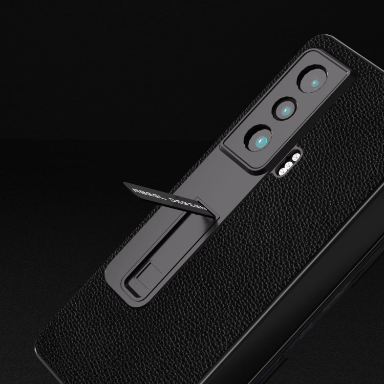 For Honor Magic Vs ABEEL Integrated Black Edge Genuine Leather Mino Phone Case with Holder(Black) - Honor Cases by PMC TechLife | Online Shopping South Africa | PMC TechLife | Buy Now Pay Later Mobicred