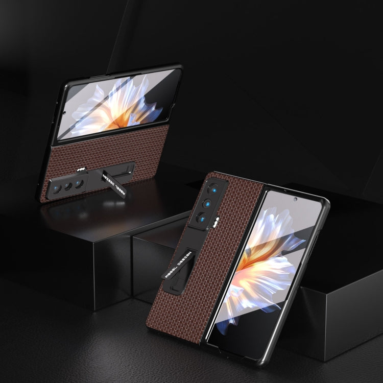For Honor Magic Vs ABEEL Integrated Genuine Leather Luxury Series Phone Case with Holder(Coffee) - Honor Cases by PMC TechLife | Online Shopping South Africa | PMC TechLife | Buy Now Pay Later Mobicred