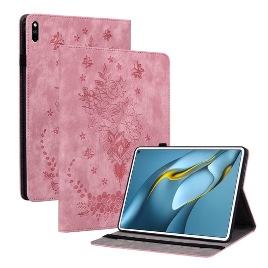 For Huawei MatePad Pro 10.8 2021 / 2018 Butterfly Rose Embossed Leather Tablet Case(Pink) - Huawei Cases by PMC Jewellery | Online Shopping South Africa | PMC Jewellery | Buy Now Pay Later Mobicred